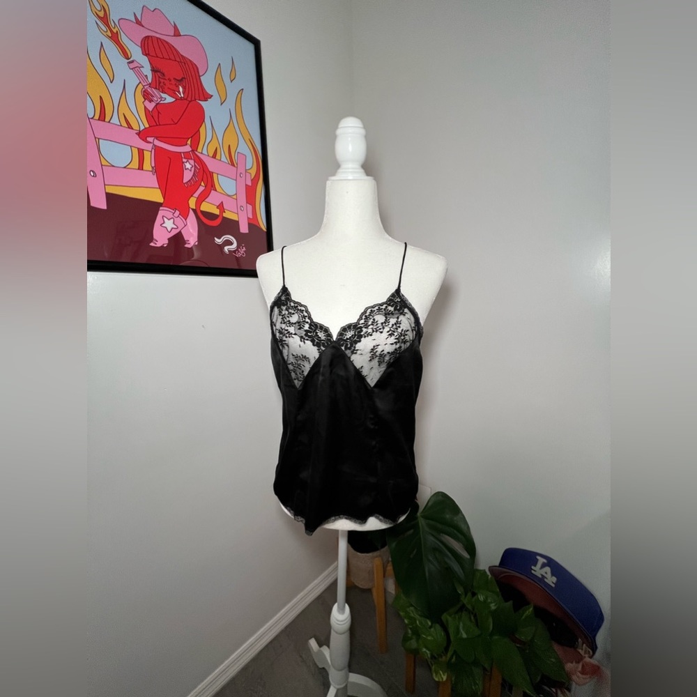 Black Satin Lace Detail Top